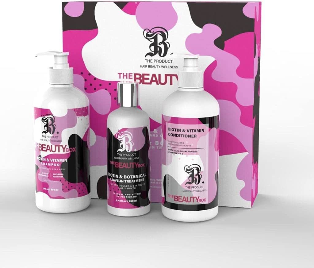THE BEAUTY BOX Biotin Infused Shampoo and Conditioner Set 17 oz each + Leave-in Treatment 8.2fl oz